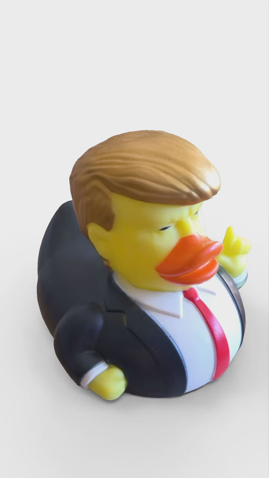 Young Trump Rubber Duck with golden hair and red tie 180

